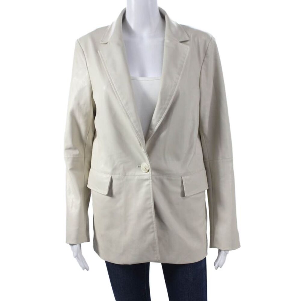 Central Park West Women Beige Basic Jacket Button Long Sleeve Size M